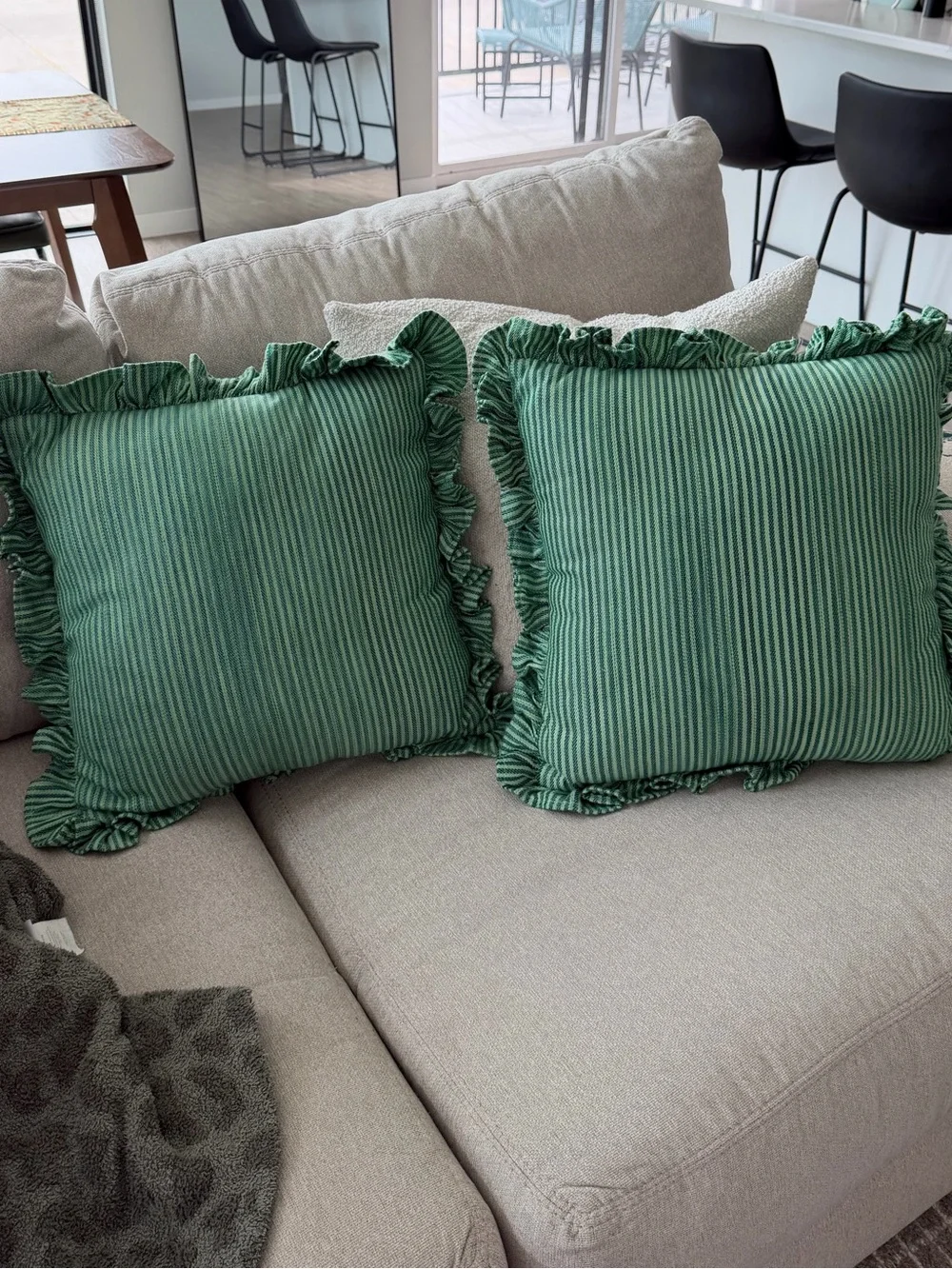 2 NWT World Market Striped Ruffle Throw Pillows